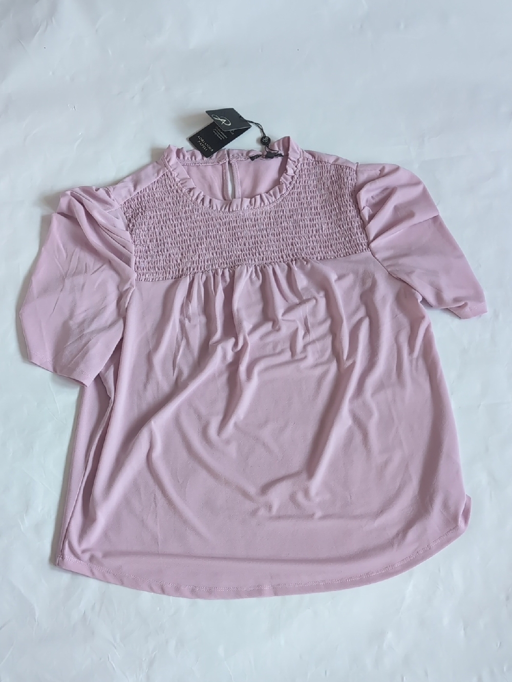 Adrianna Papell Pink Smocked Yoke Short Sleeve Top - XL
